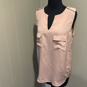 Monteau smoky pink sleeveless button epaulette split neckline top. Medium.